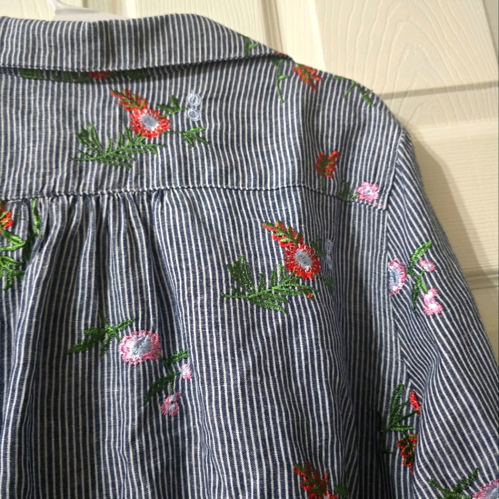 For Cynthia Linen & Cotton Striped Floral Embroidered Popover Tunic, Sz 2X, EUC! - Picture 11 of 14